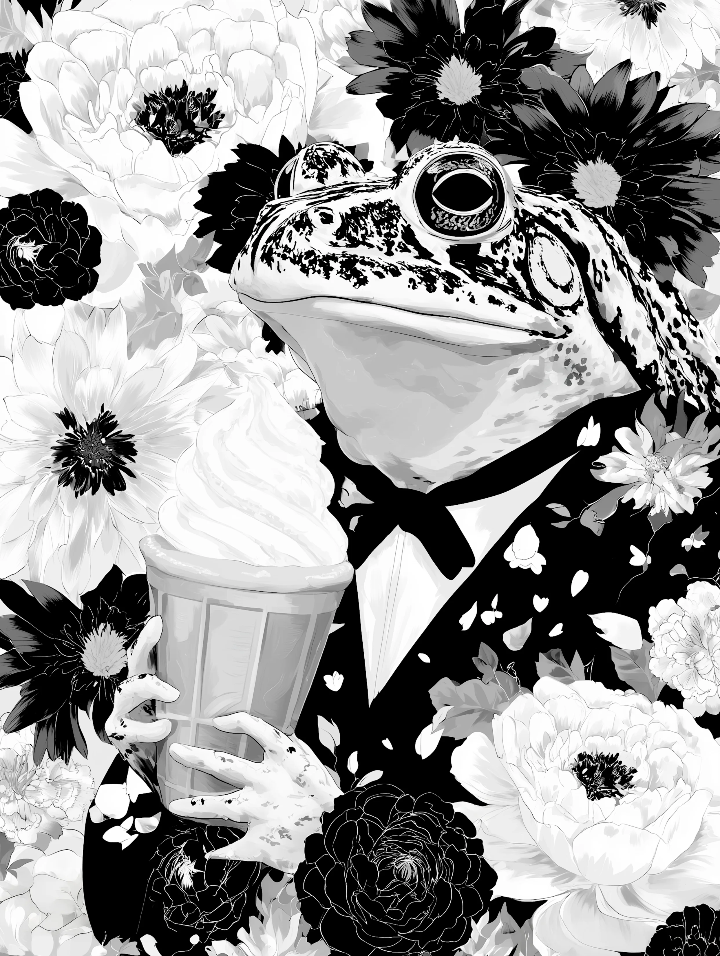 Free printable frog coloring page for adults featuring frog with an ice cream cone